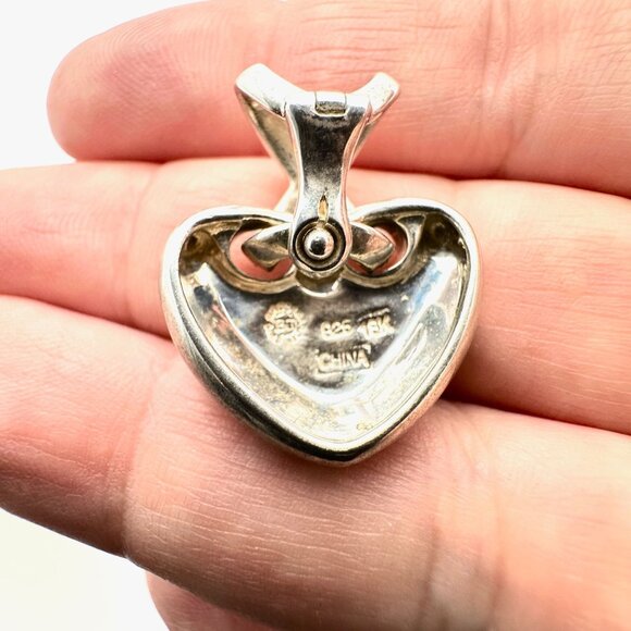 Eric Grossbardt 18K Gold Sterling Silver Pearl Turquoise Heart Pendant - Picture 4 of 4